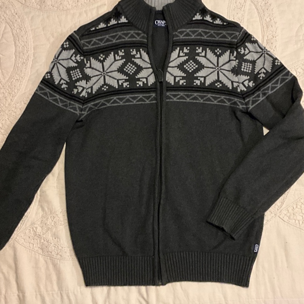 Chaps Men's Black and Gray Zip-Up Sweater